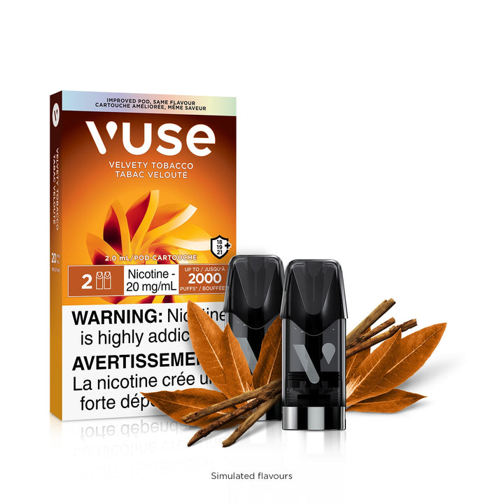 New Vuse Alto ePod Velvety Tobacco pack with tobacco leaves and vanilla sticks
