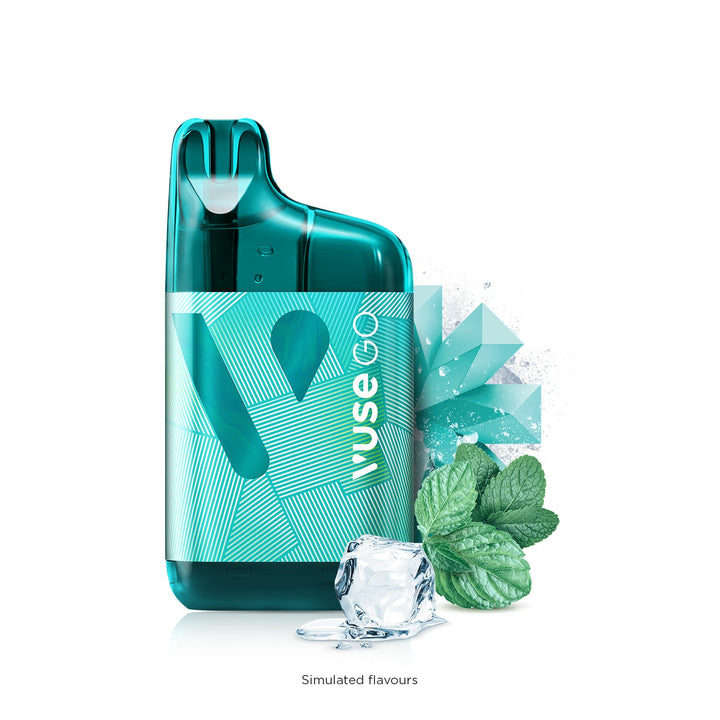 Vuse Go 5000 Boost Rechargeable Disposable with Mint leaves and a Ice cube